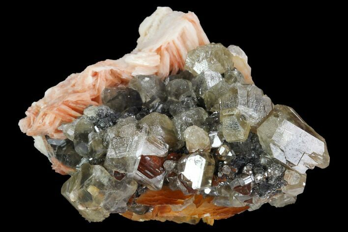 Cerussite Crystals with Bladed Barite on Galena - Morocco #98725